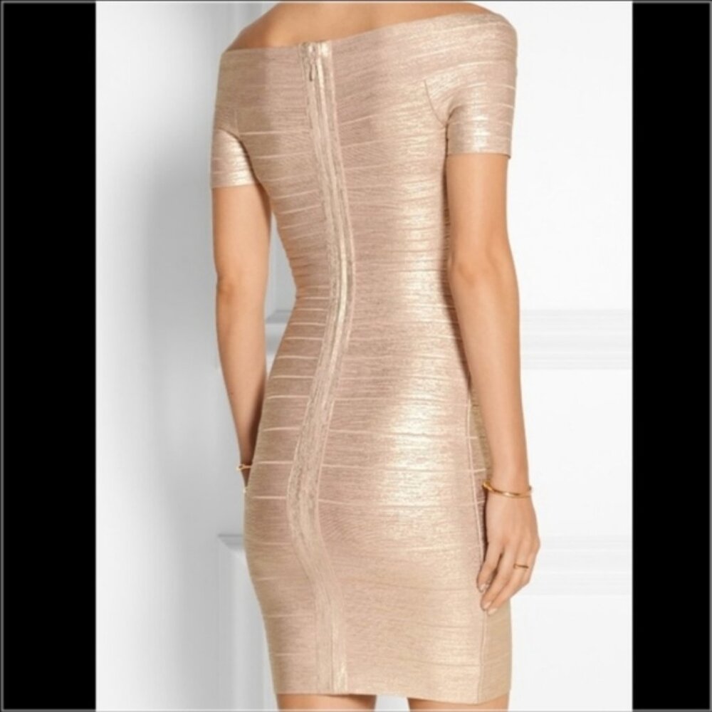 Herve Leger Metallic Carmen Bandage Dress size L